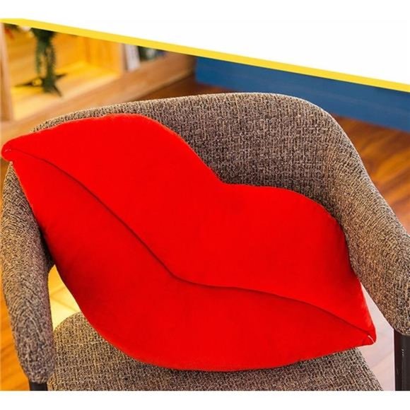 Hot Pink Lip Shape Throw Pillow Girls Valentine'sDay Gift Soft Velvet Decorative - Picture 5 of 6